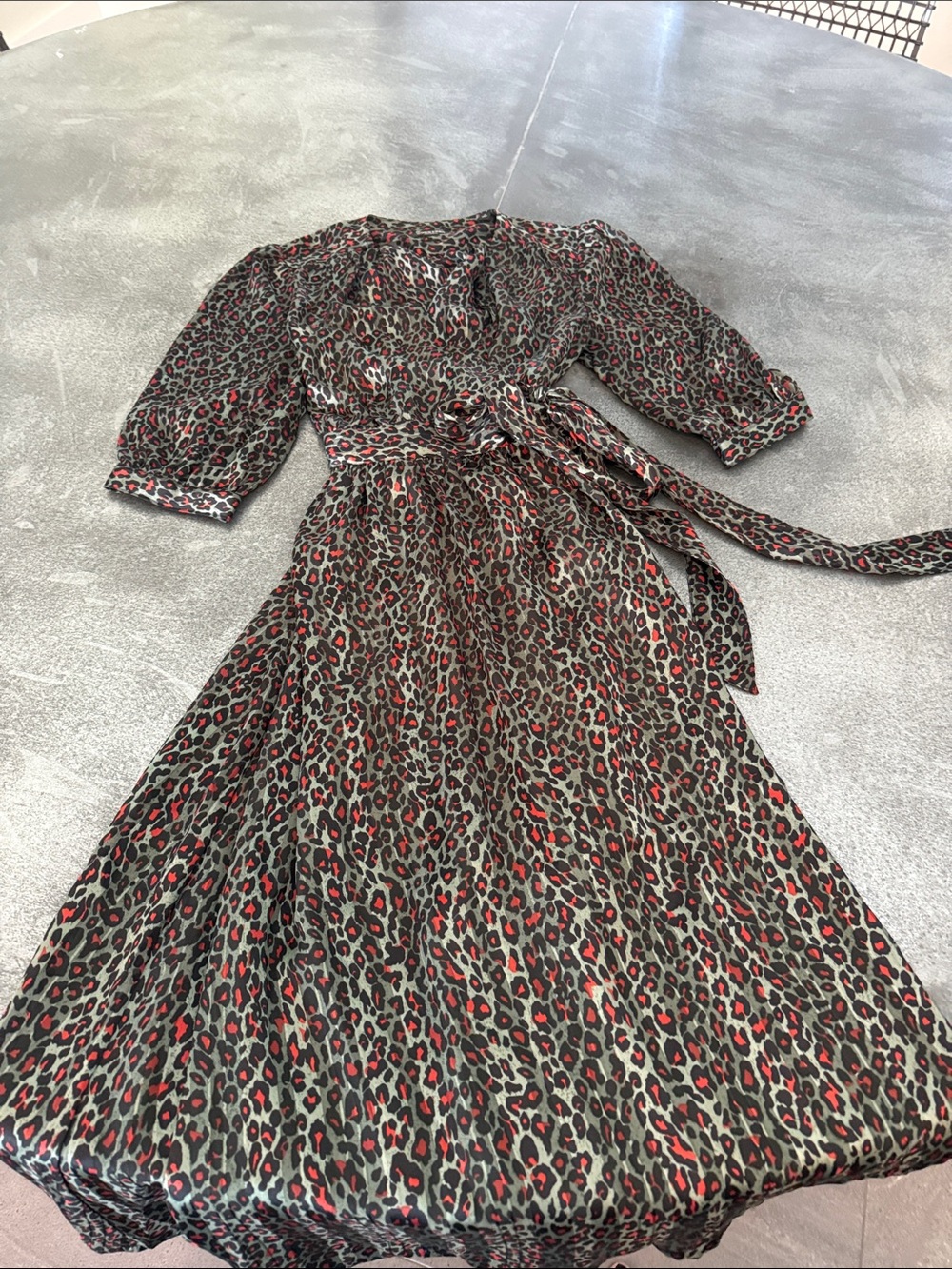 Scotch & Soda Olive and Red Leopard Wrap Midi Dress